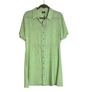 Pieces Floral Dress Lime Green Women’s XL Button Up Lightweight